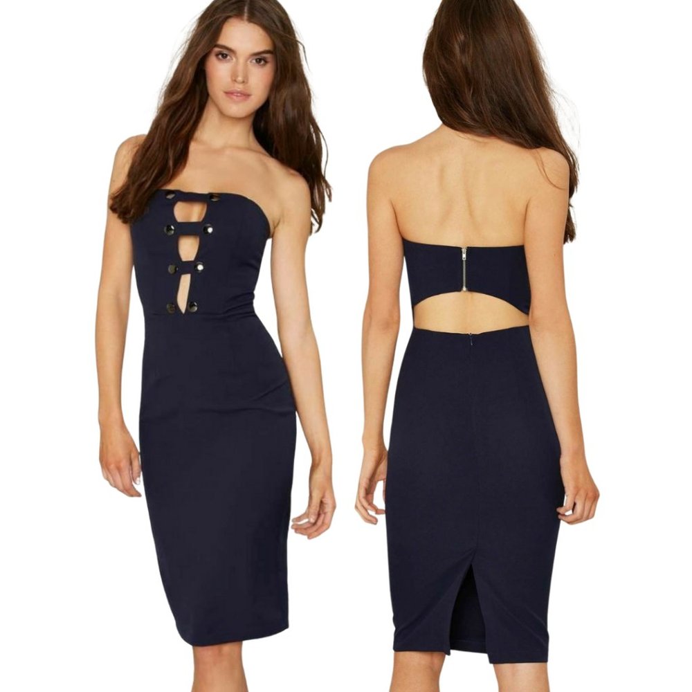 Dark Pink Navy Caged Midi Dress